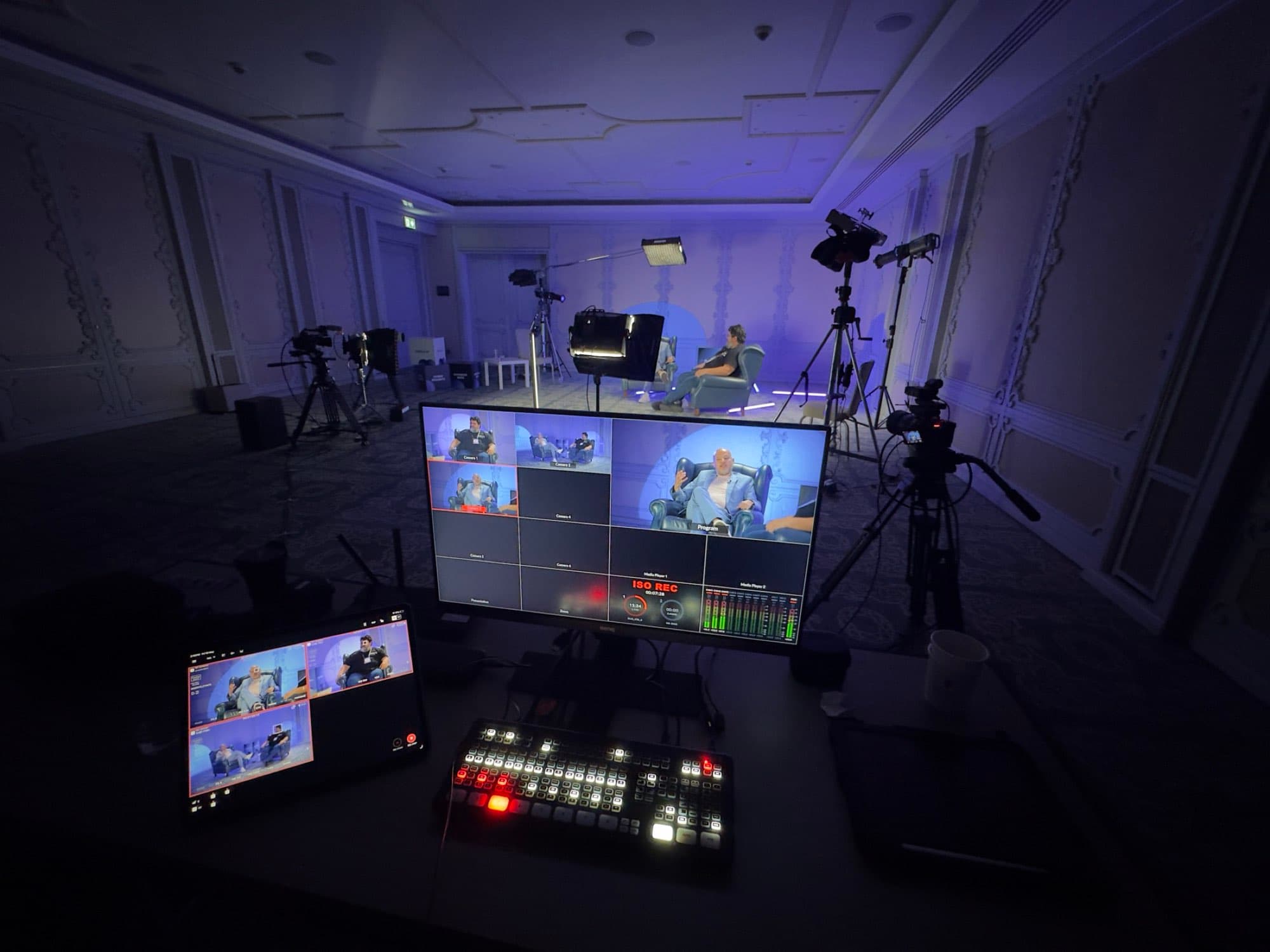 Multi-camera vision station in the main room at the Chrisons Cloud Tech Expo, run by Backlight Media